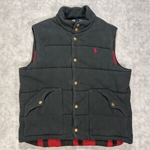 Vintage Polo Ralph Lauren Quilted Puffer Vest Buffalo Plaid Lined Mens Large